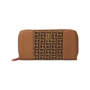 Tommy Hilfiger Antonella II Zip Around Wallet Square Monogram Jacquard Chestnut/Tannin/Red One Size