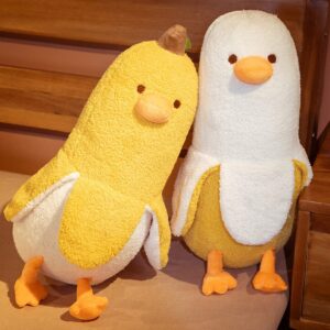 Banana Duck Plush Toy 19.6'',Cute Plushies Banana Stuffed Animal,Duck Plushie Long Banana Duck Plush Pillow,Funny Hugging Pillow Sleeping Cushion Soft Gifts for Boys Girls Birthday Christmas(White)