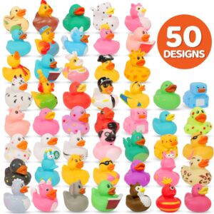 50 Pack Rubber Ducks for Jeep Duck: Assorted Rubber Duck Duckies in Bulk, 2.2inch Cute Mini Rubber Duck Toys in 50 Varieties for Kids Pool Activity,Baby Shower,Baby Bath Accessories