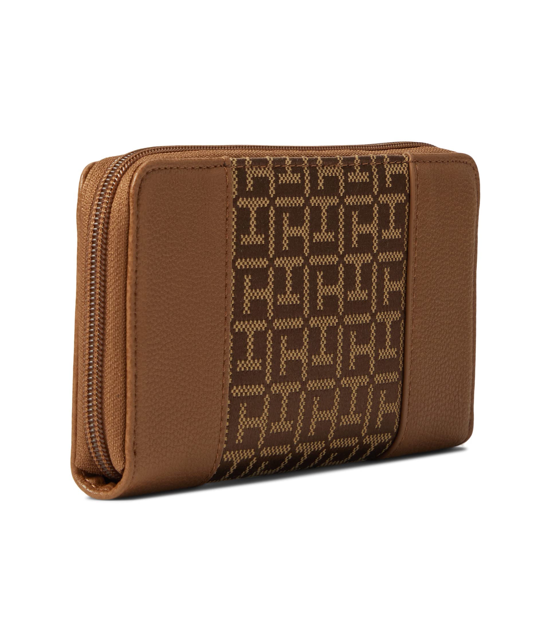 Tommy Hilfiger Antonella II Zip Around Wallet Square Monogram Jacquard Chestnut/Tannin/Red One Size