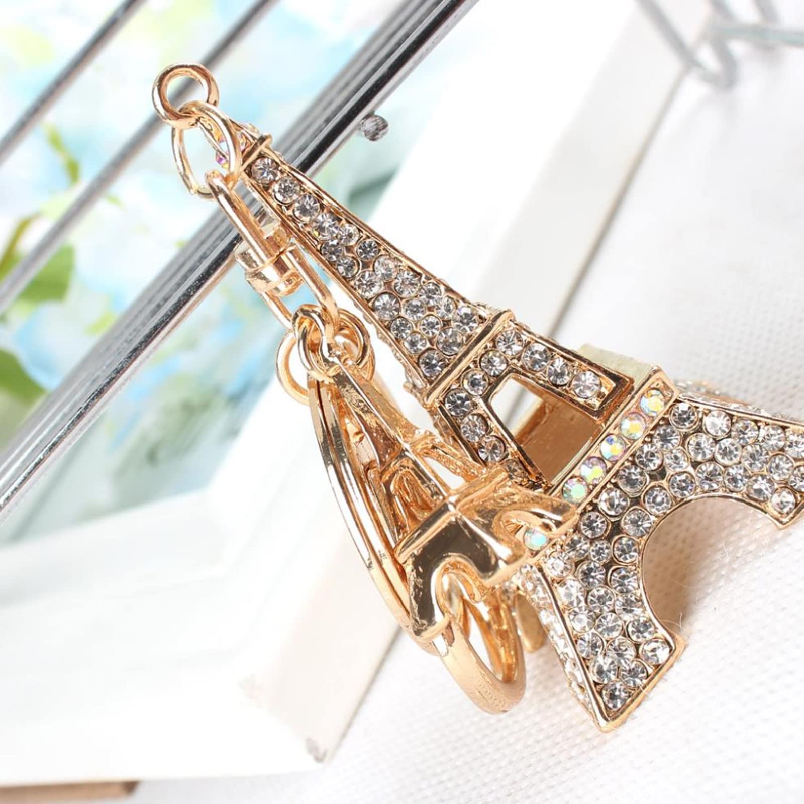 Eiffel Tower Keychain - Pack 1 Crystal Key Ring, Gold Decor for Car Supplies,Gift to Women Girls,Rhinestone Decorations for Bag Accessories (Eiffel Tower)