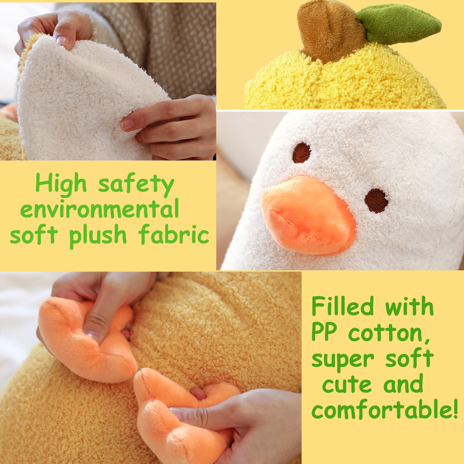 Banana Duck Plush Toy 19.6'',Cute Plushies Banana Stuffed Animal,Duck Plushie Long Banana Duck Plush Pillow,Funny Hugging Pillow Sleeping Cushion Soft Gifts for Boys Girls Birthday Christmas(White)