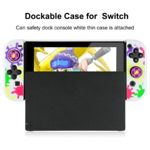 Dockable Protective Case Compatible with Switch, Hard Shell Case Cover for Switch and Joy-Con Controllers with 4 Thumb Grips,for Splatoon 3 Switch Carrying Case（Splatoon）