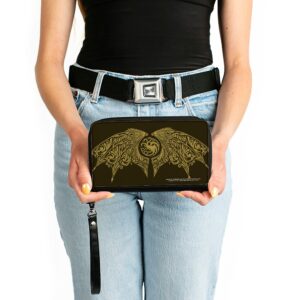 House of the Dragon Wallet, Zip Around, House of the Dragon Icon and Wings Black Yellow, Vegan Leather