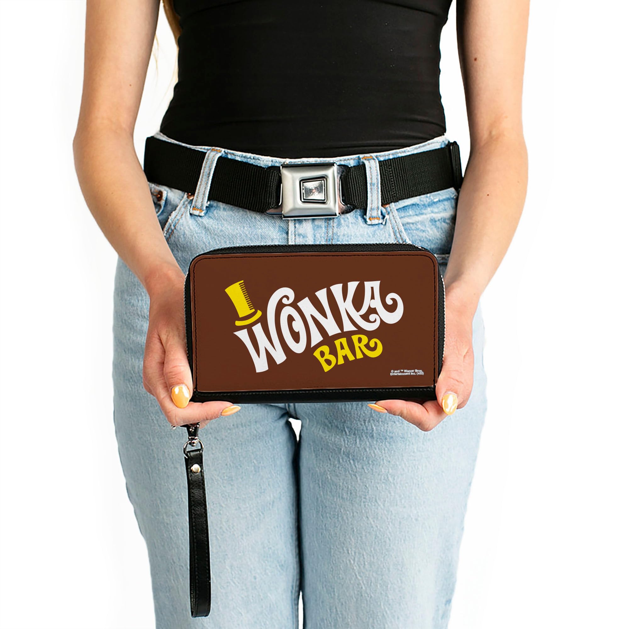 Buckle-Down Movies Wallet, Zip Around, Willy Wonka and the Chocolate Factory Wonka Bar Wrapper Logo, Vegan Leather