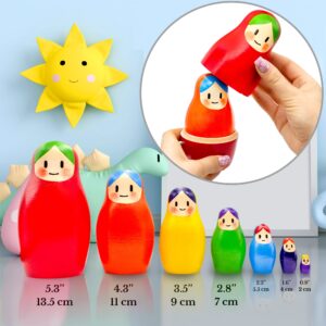 AEVVV Stacking Rainbow Nesting Dolls Set 7 pcs - Wooden Rainbow Stacking Toy - Wooden Nesting Rainbow Toys - Matryoshka Doll Rainbow Decor