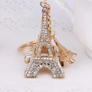 Eiffel Tower Keychain - Pack 1 Crystal Key Ring, Gold Decor for Car Supplies,Gift to Women Girls,Rhinestone Decorations for Bag Accessories (Eiffel Tower)