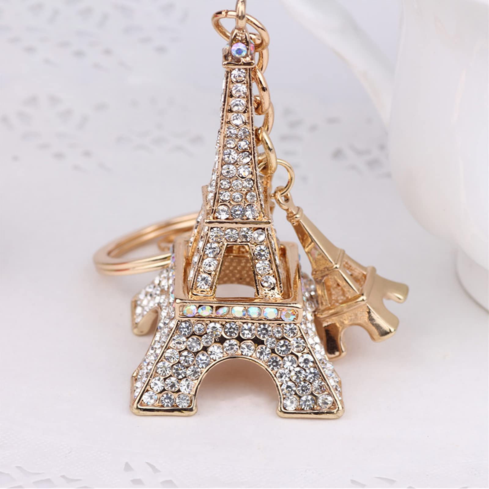 Eiffel Tower Keychain - Pack 1 Crystal Key Ring, Gold Decor for Car Supplies,Gift to Women Girls,Rhinestone Decorations for Bag Accessories (Eiffel Tower)