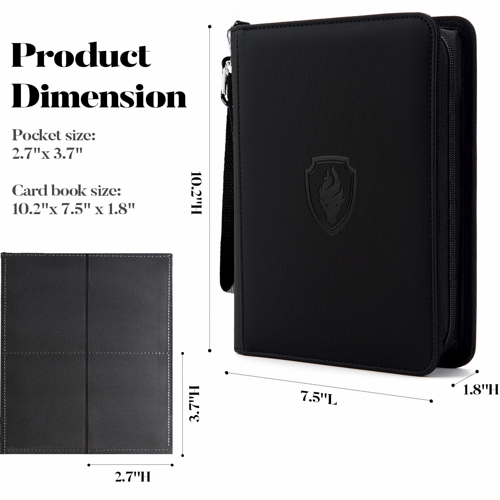 Fabmaker Premium 4 Pocket Zip Card Binder, Trading Card Binder for 320 Cards, Portable PU Card Collection Binder, Collector Card Album Folder for MTG, TCG, Sports Cards, Game Cards (Black)