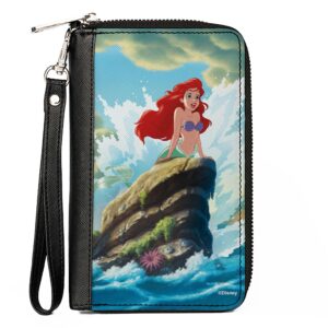 buckle-down disney wallet, zip around, the little mermaid ariel splash rock pose, vegan leather