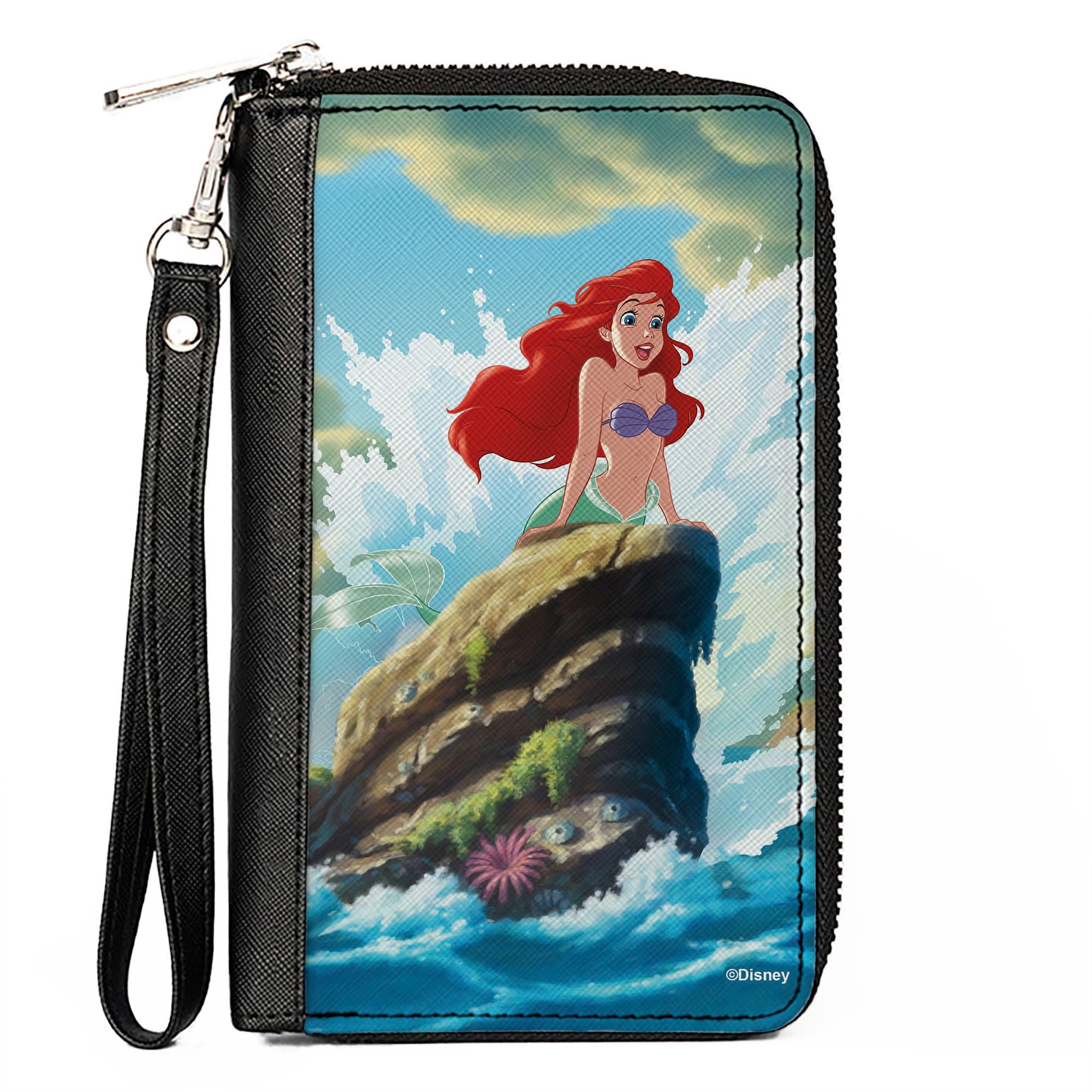 Buckle-Down Disney Wallet, Zip Around, The Little Mermaid Ariel Splash Rock Pose, Vegan Leather