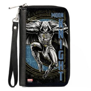 Buckle-Down Marvel Comics Wallet, Zip Around, Moon Knight Jumping Action Pose Black Blues, Vegan Leather