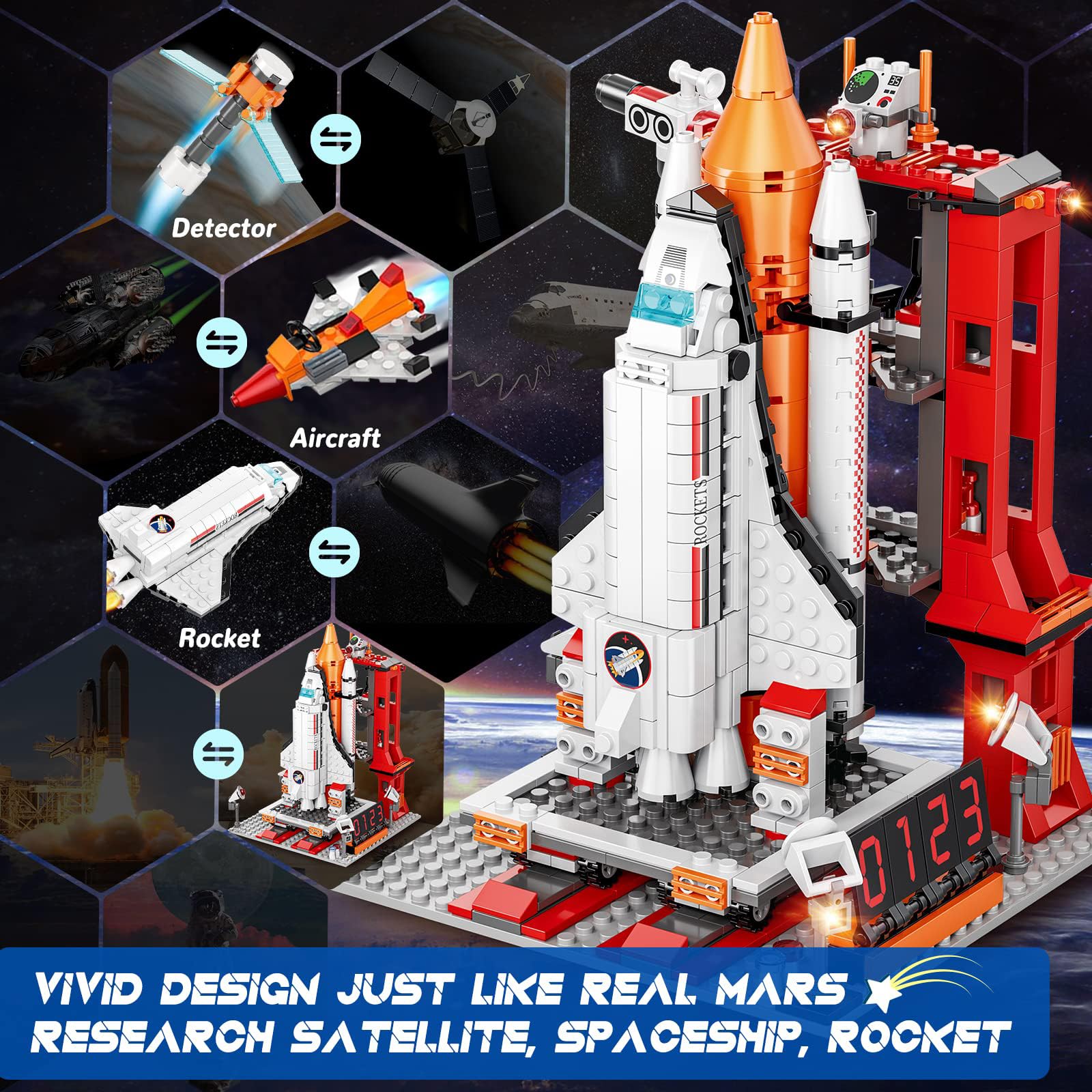 OKKIDY Space Exploration Shuttle Toys, City Aerospace Building Sets Toys for 6 7 8 9 10 11 12 Years Old Kids, 12-in-1 STEM Projects Rocket Building Toy Kit for Kids Boys Girls Aged 6+ (855Pcs)