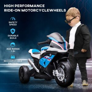 Aosom Licensed 6V Kids Ride on Motorcycle, Off-Road Battery Powered Three Wheels Dirtbike with USB, AUX, Music and Headlight for Toddler, Blue