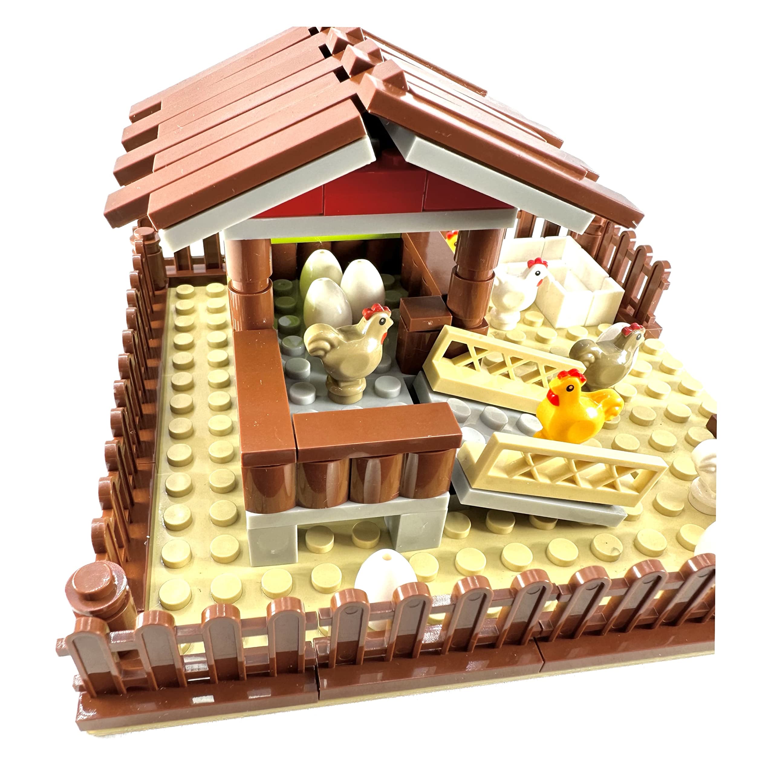 General Jim's Chicken Coop Hen House Modular Building Block Brick Set 122 Piece Set or Addition to Rural Farm Scene Set with All Accessories Shown for Teens and Adults.