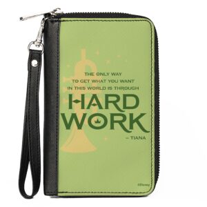 Buckle-Down Disney Wallet, Zip Around, The Princess and the Frog Tianas Hard Work Quote Greens, Vegan Leather