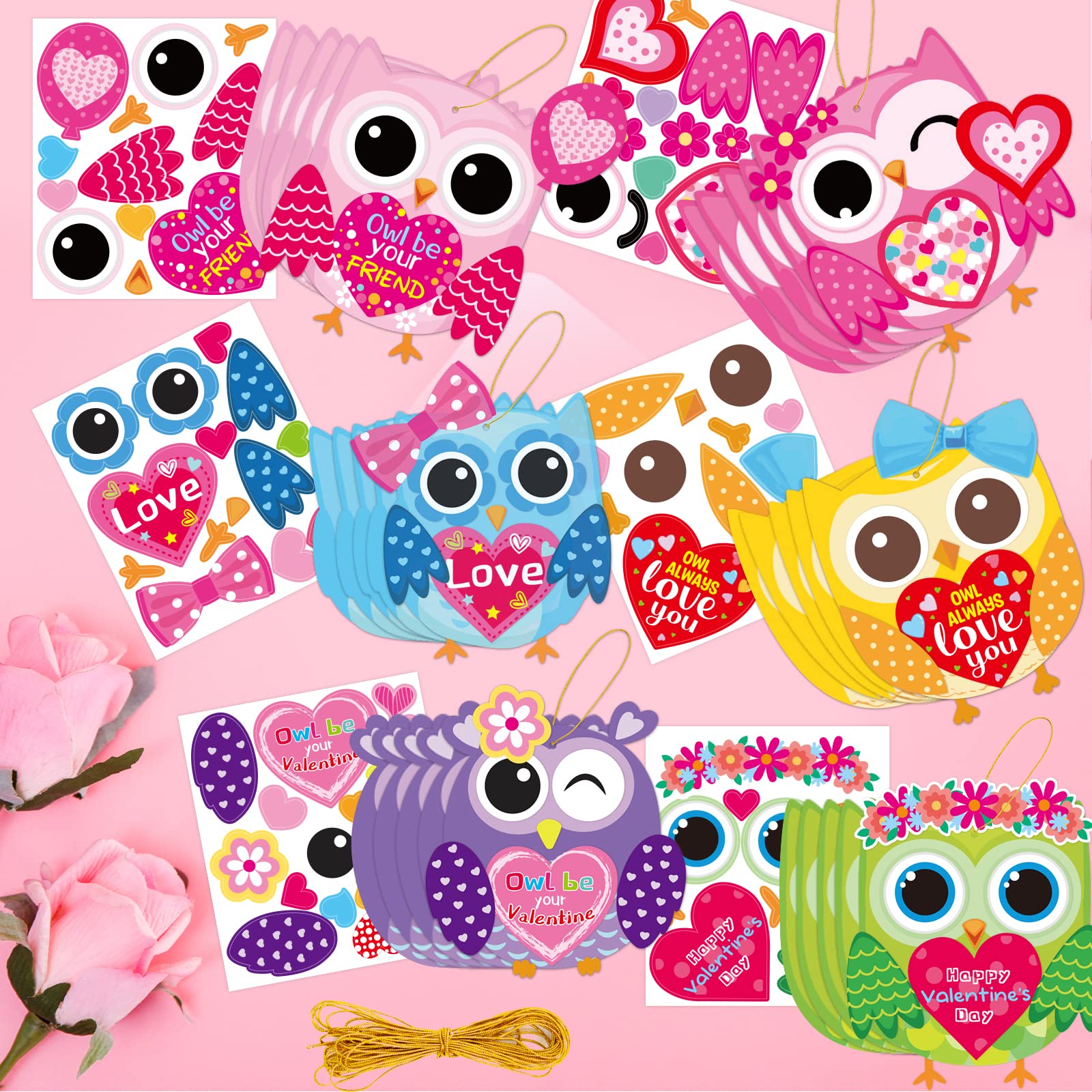 Fancy Land Valentine's Day Craft for Kids Kits Owl Craft Kit for Classroom Home Fun Activities 30 Pack