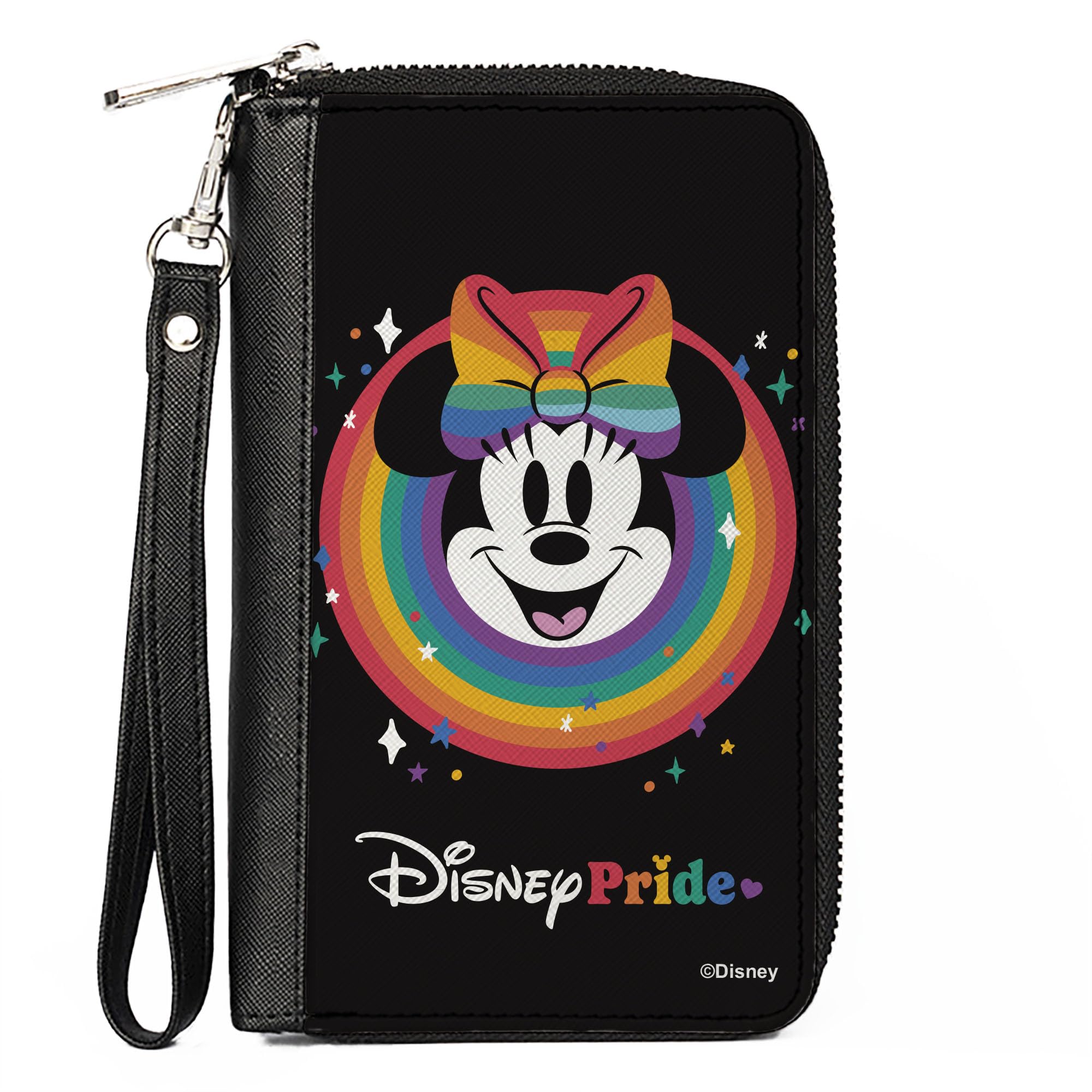 Buckle-Down Disney Wallet, Zip Around, Minnie Mouse Disney Pride Smiling Face Rainbow, Vegan Leather