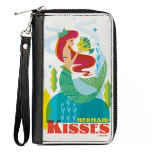 buckle-down disney wallet, zip around, the little mermaid ariel and flounder mermaid kisses pose, vegan leather