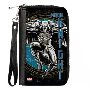 buckle-down marvel comics wallet, zip around, moon knight jumping action pose black blues, vegan leather