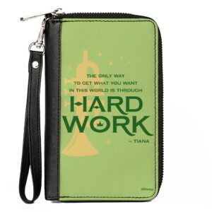 Buckle-Down Disney Wallet, Zip Around, The Princess and the Frog Tianas Hard Work Quote Greens, Vegan Leather