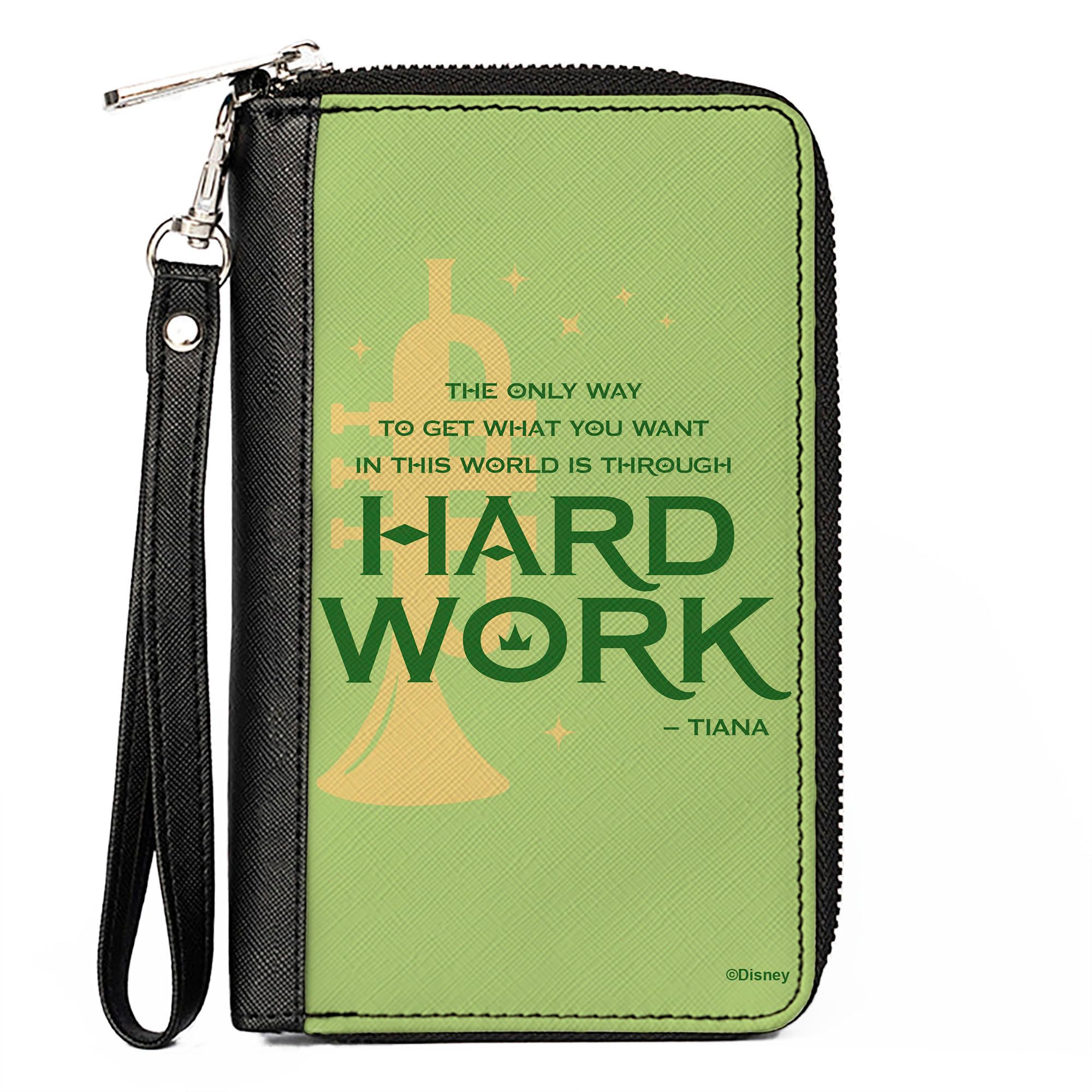 Buckle-Down Disney Wallet, Zip Around, The Princess and the Frog Tianas Hard Work Quote Greens, Vegan Leather