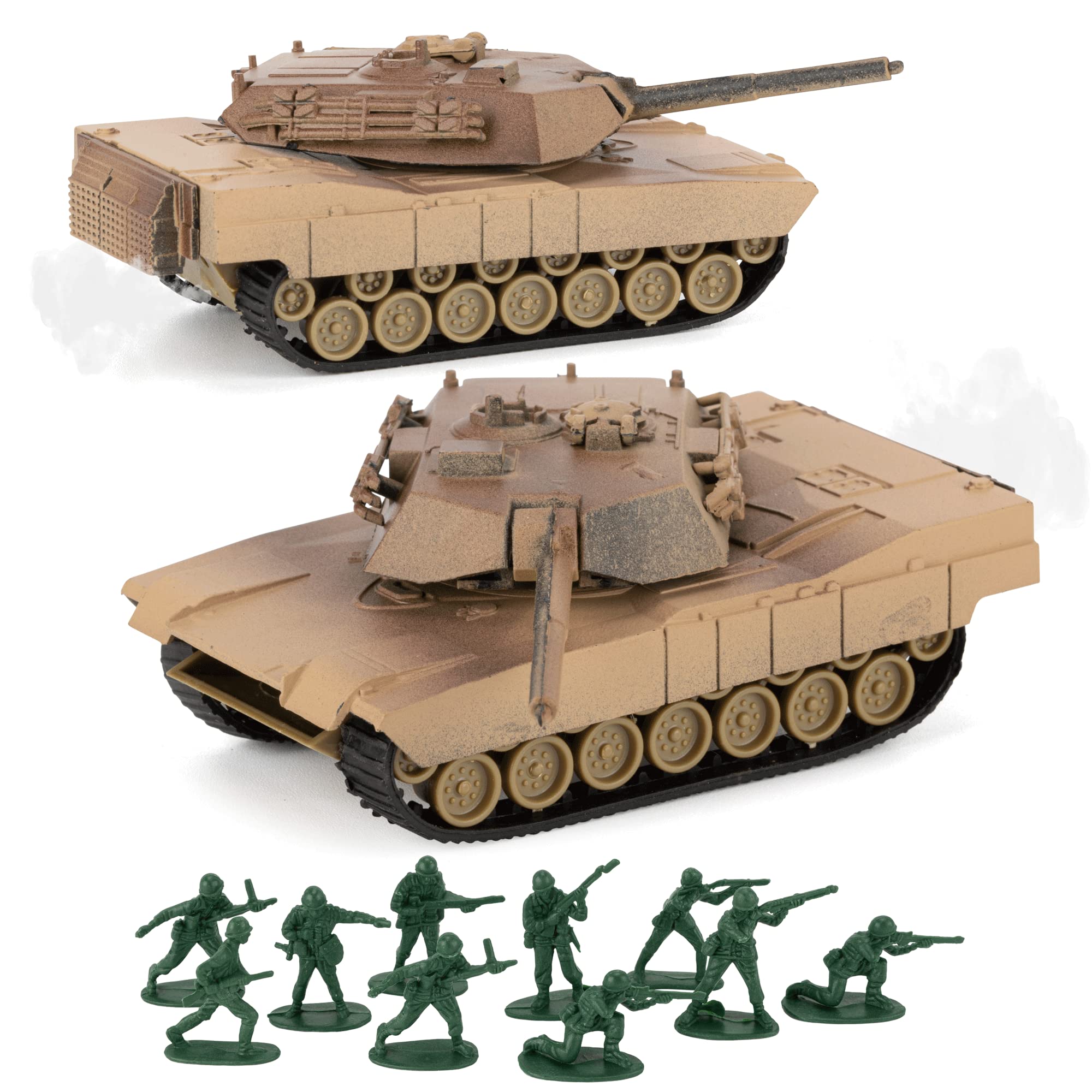 Gresdent WW2 Army Tank and Army Men Toys Playset,2 US M1A2 Tank Models and 10 Toy Soldiers for Kids Boys