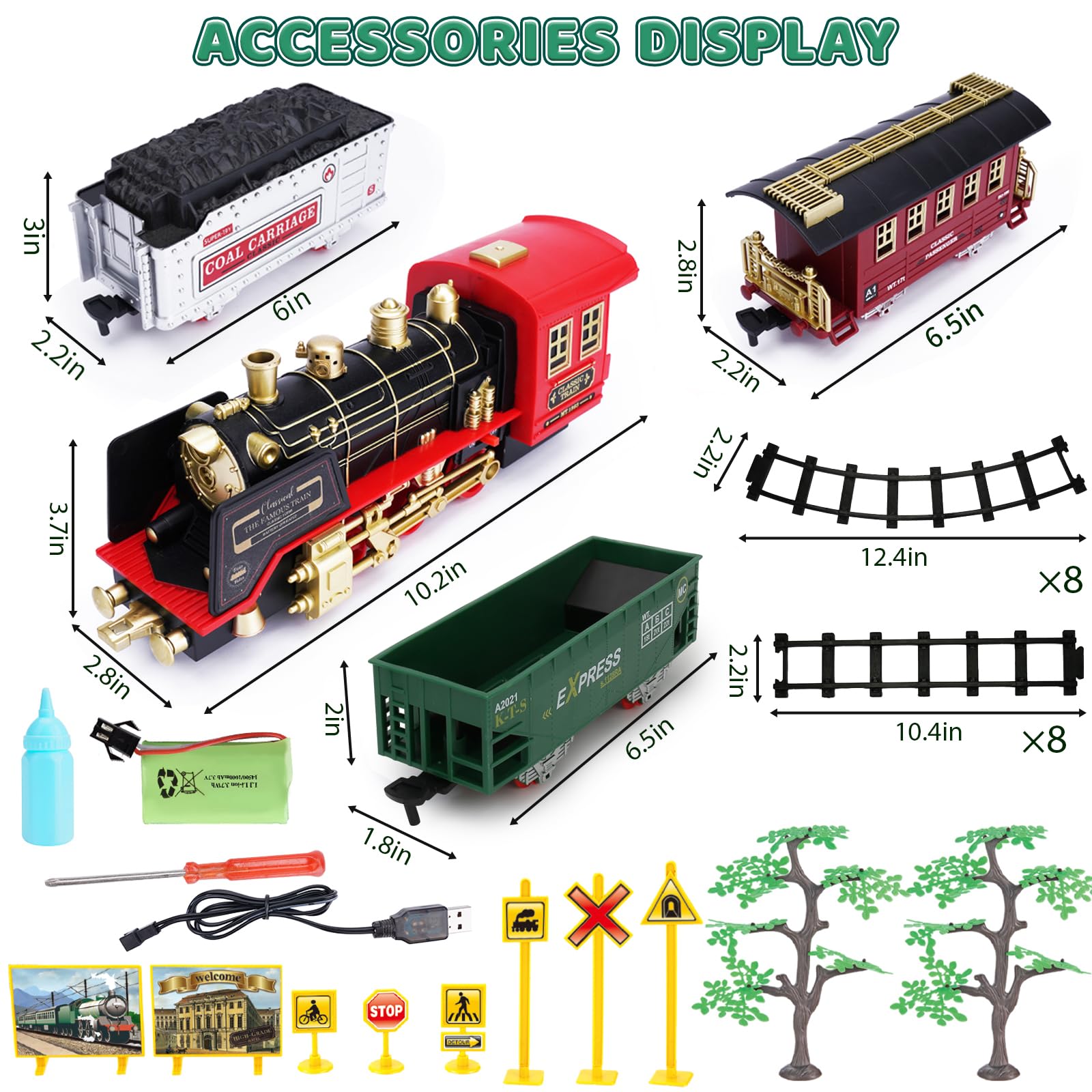 LZZAPJ Train Set for Boys 3-5,Electric Train Tracks Set for Toddlers 2-4 Year Old,Christmas Train Sets for Around The Tree with Smoke, Light & Sounds, Christmas Toy Gifts for Kids Girls Ages 4-8