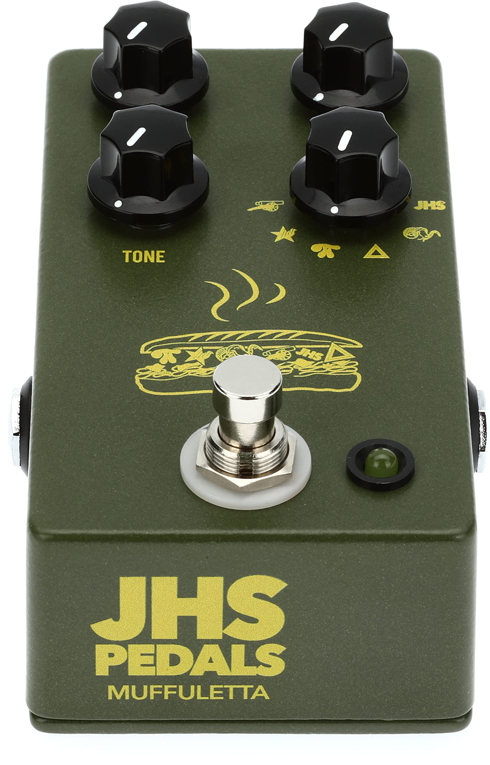 JHS Muffuletta 6-way Fuzz Pedal with 3 Patch Cables - Army Green