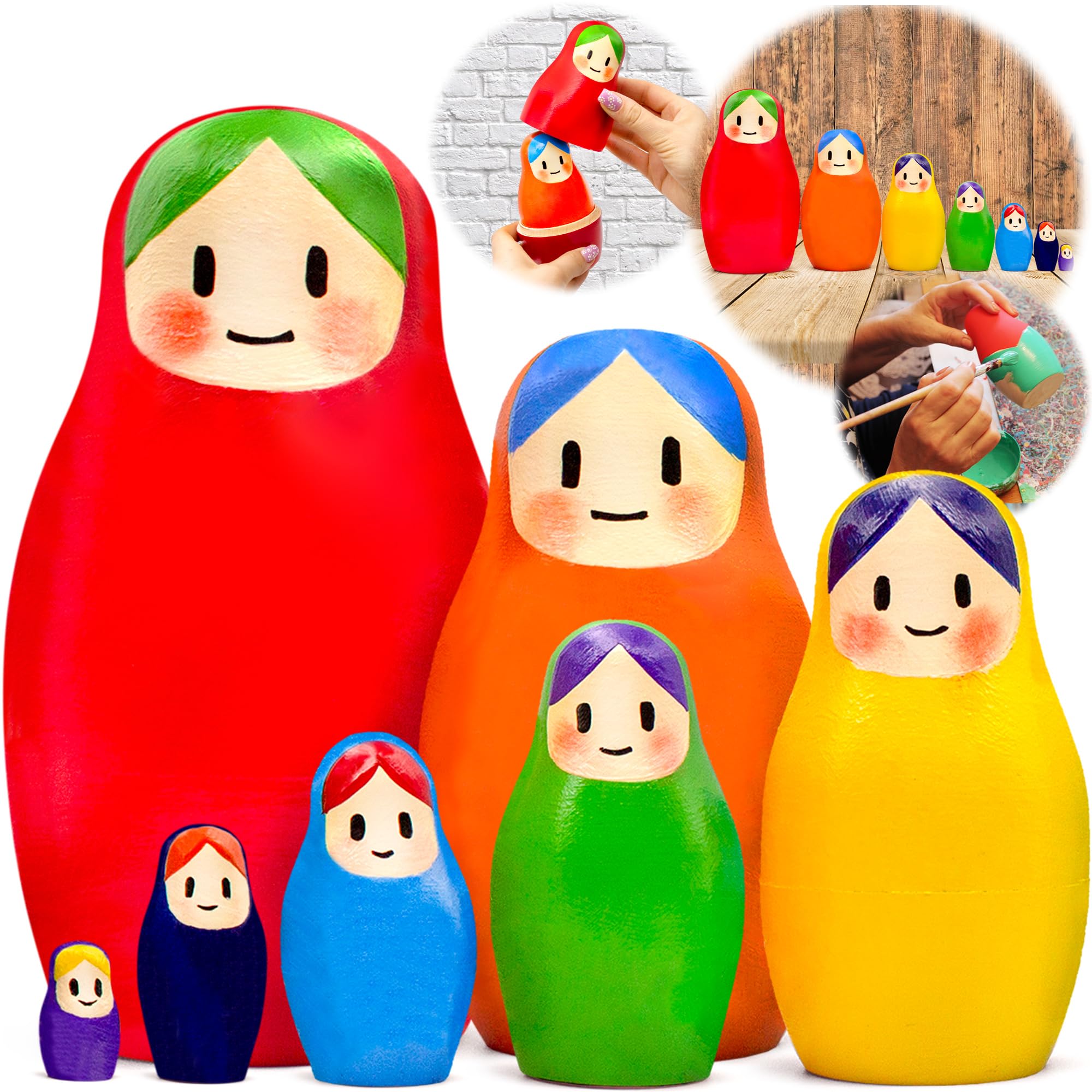 AEVVV Stacking Rainbow Nesting Dolls Set 7 pcs - Wooden Rainbow Stacking Toy - Wooden Nesting Rainbow Toys - Matryoshka Doll Rainbow Decor