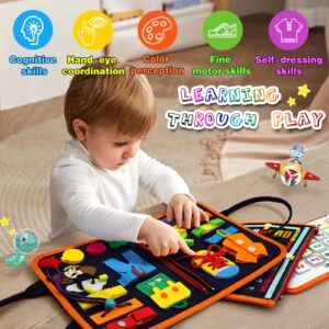 Waligoy Busy Board, Toddlers Montessori Toys for 2 Year Old, Sensory Activity Educational Board for Fine Motor Skills Quiet Book Travel Toys for Airplane Car,Gifts for 1 2 3 4 Age Boys Girls