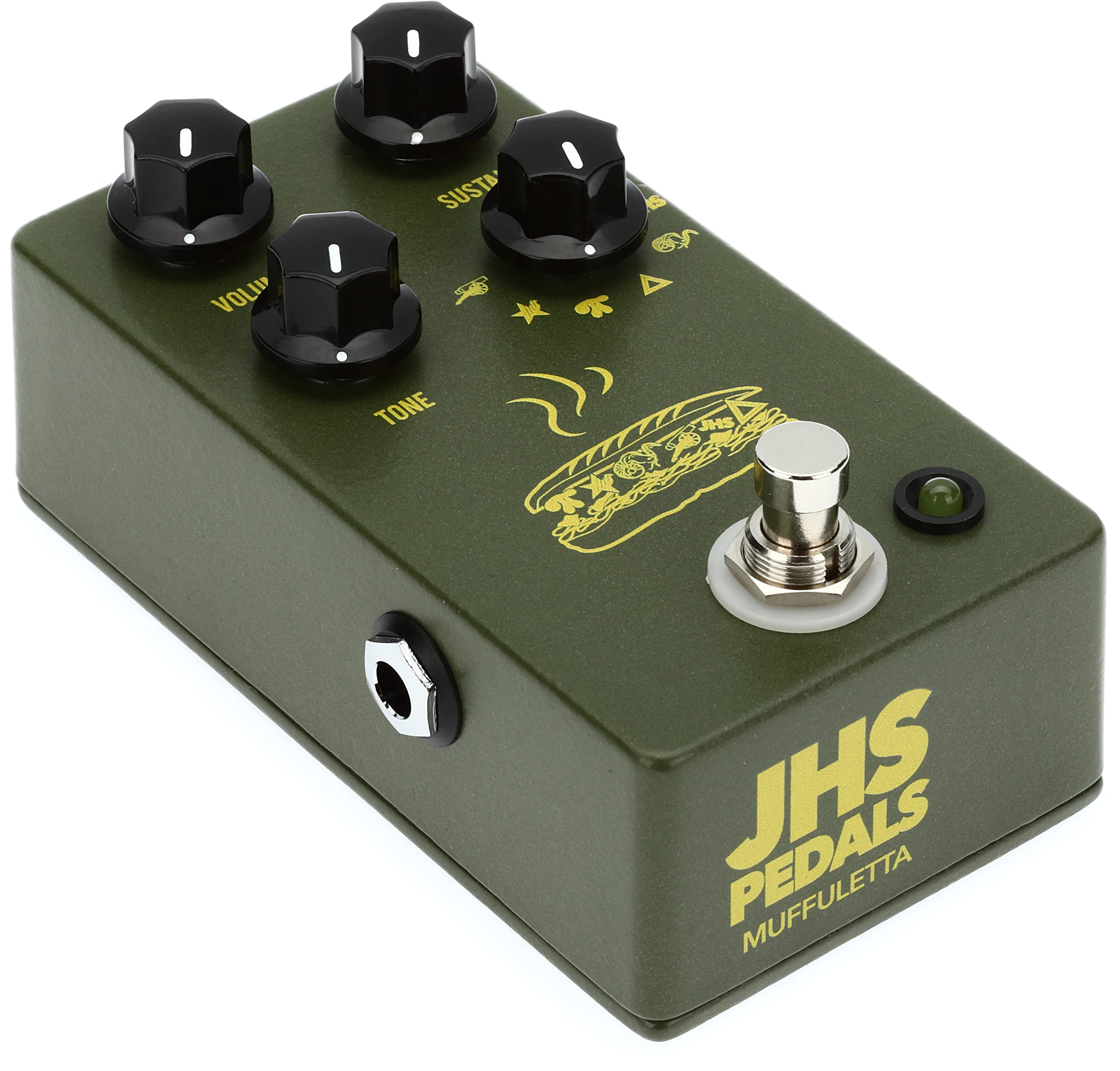 JHS Muffuletta 6-way Fuzz Pedal with 3 Patch Cables - Army Green