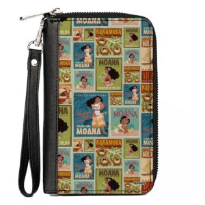 Buckle-Down Disney Wallet, Zip Around, Moana Character Pose Blocks Collage, Vegan Leather