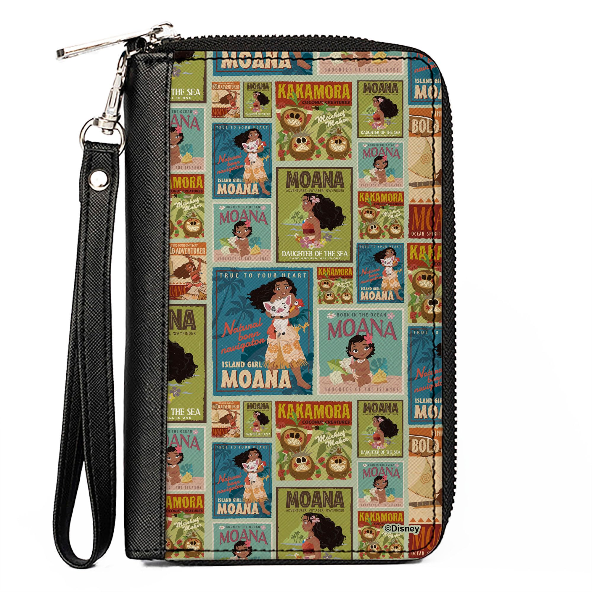 Buckle-Down Disney Wallet, Zip Around, Moana Character Pose Blocks Collage, Vegan Leather