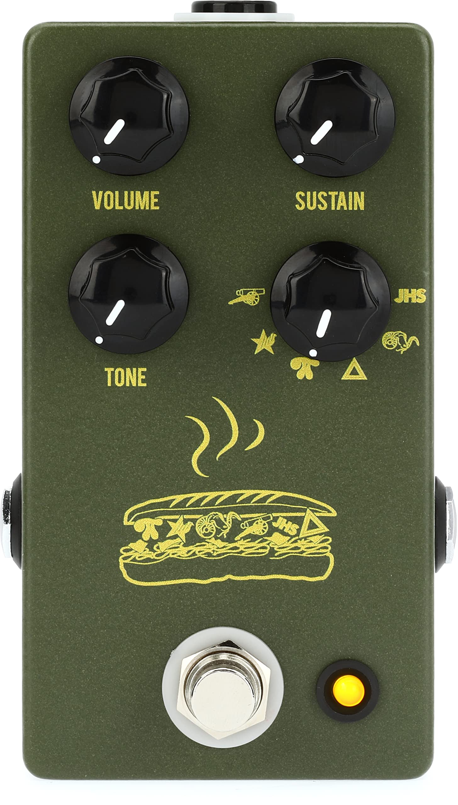 JHS Muffuletta 6-way Fuzz Pedal with 3 Patch Cables - Army Green