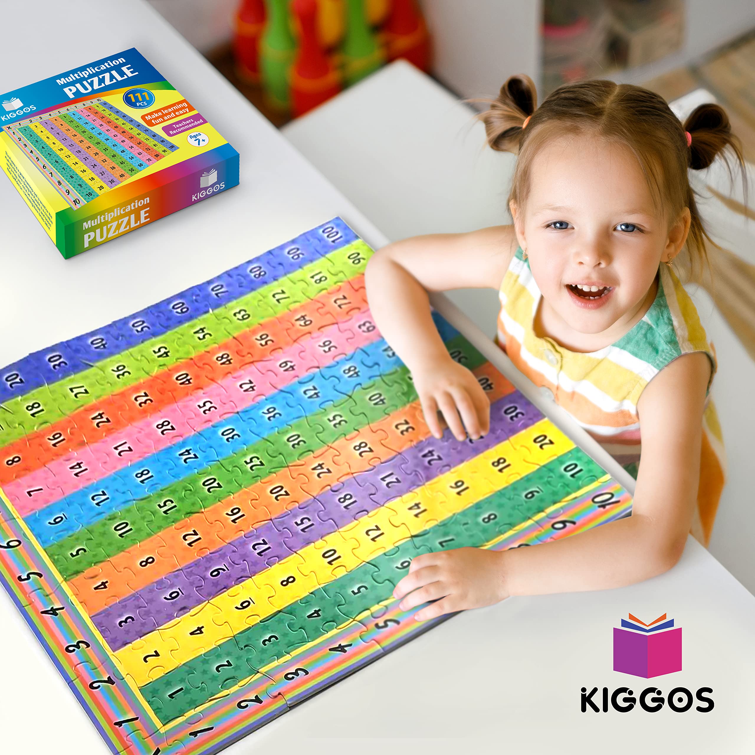 KIGGOS Multiplication Puzzle Chart 22"x22" Math Games for Kids Puzzle for Home School Classroom Kids and Students - 111 Pcs Multiplication Number Puzzle Make Learning Fun and Easy