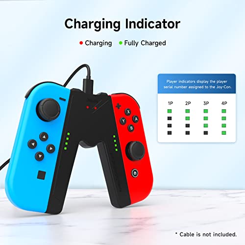 JINGDU Switch Joy-Con Charging Grip Compatible with Nintendo Switch & OLED Model, Play While Charging, Portable V-Shaped Switch Joy-Con Controller Charger with Indicators, Black