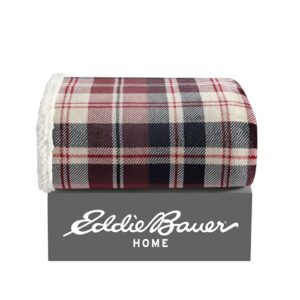 Eddie Bauer- Throw Blanket, Reversible Sherpa Fleece Bedding, Cozy Home Decor (Trailhead Plaid Red, Throw)