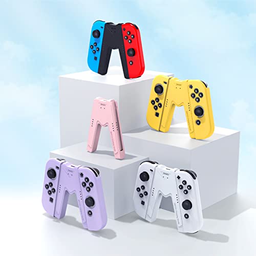 JINGDU Switch Joy-Con Charging Grip Compatible with Nintendo Switch & OLED Model, Play While Charging, Portable V-Shaped Switch Joy-Con Controller Charger with Indicators, Black