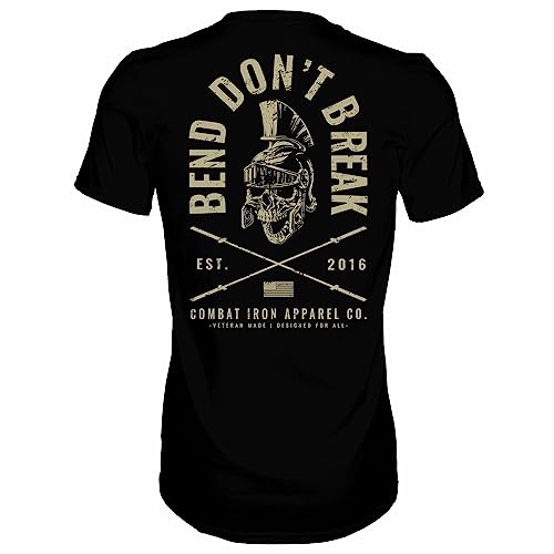 Combat Iron Bend Don't Break Barbell Skull Men's Graphic Short Sleeve T-Shirt - Athletic Fit Tees Men (Black, Medium)