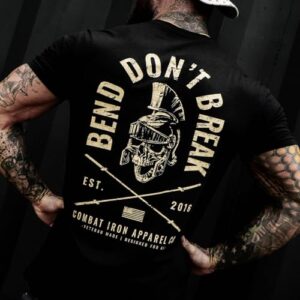 Combat Iron Bend Don't Break Barbell Skull Men's Graphic Short Sleeve T-Shirt - Athletic Fit Tees Men (Black, Medium)