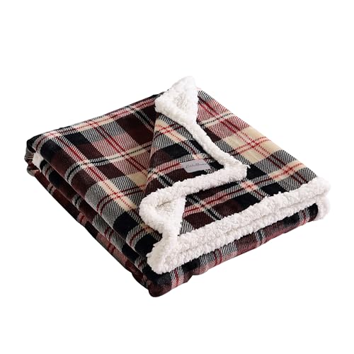 Eddie Bauer- Throw Blanket, Reversible Sherpa Fleece Bedding, Cozy Home Decor (Trailhead Plaid Red, Throw)