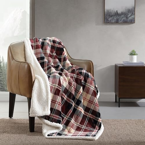 Eddie Bauer- Throw Blanket, Reversible Sherpa Fleece Bedding, Cozy Home Decor (Trailhead Plaid Red, Throw)