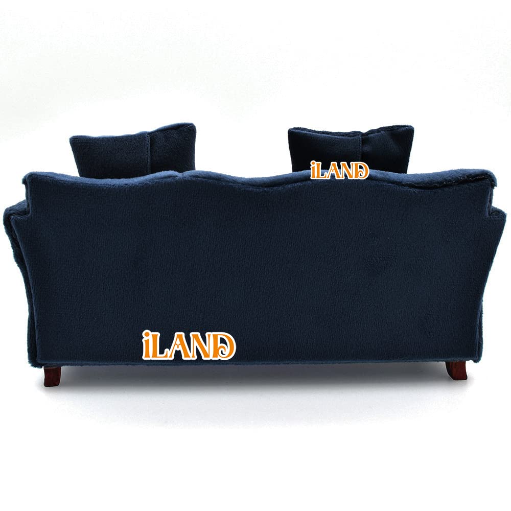 iLAND Modern Dollhouse Furniture on 1/12 Scale of Miniature Sofa for Dollhouse Living Room (Dark Blue Velvet)