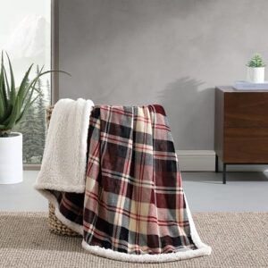 Eddie Bauer- Throw Blanket, Reversible Sherpa Fleece Bedding, Cozy Home Decor (Trailhead Plaid Red, Throw)