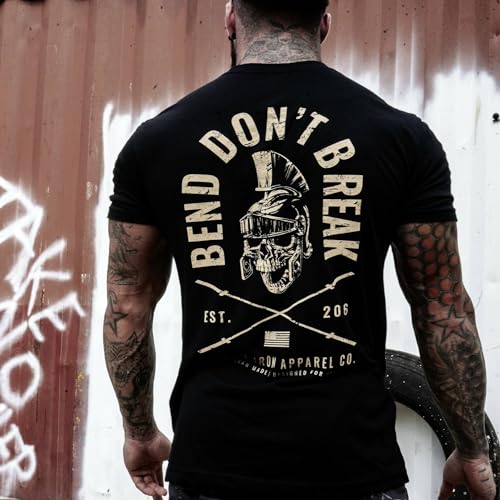 Combat Iron Bend Don't Break Barbell Skull Men's Graphic Short Sleeve T-Shirt - Athletic Fit Tees Men (Black, Medium)