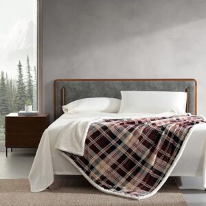 Eddie Bauer- Throw Blanket, Reversible Sherpa Fleece Bedding, Cozy Home Decor (Trailhead Plaid Red, Throw)