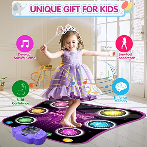 Light Up Dance Mat for Kids, Electronic Music Dance Pad with LED Lights & Wireless Bluetooth Built in Music, Birthday Gifts, Toys for Girl 4-8, 8-12 (Multicolor)