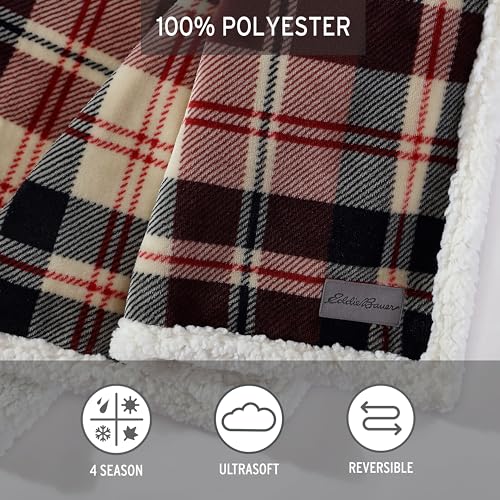 Eddie Bauer- Throw Blanket, Reversible Sherpa Fleece Bedding, Cozy Home Decor (Trailhead Plaid Red, Throw)