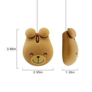 Sokelinn-six Wired Cute Mouse, USB Wired Mause for Kids with Lovely Cartoon Shaped, 1600PDI 3 Buttons Ergonomic Mini Mice for PC Laptop Desktop (Brown Bear)